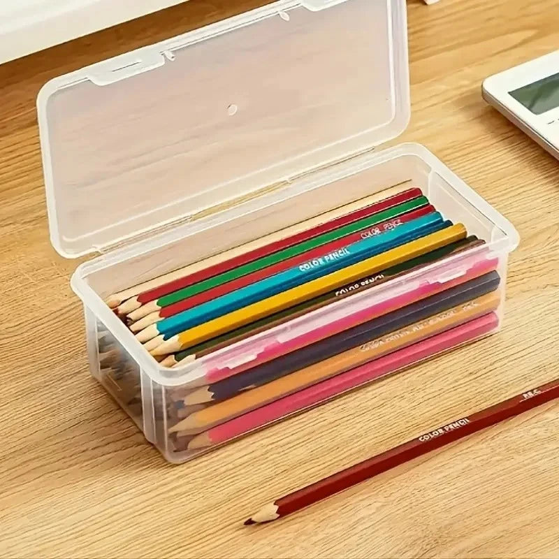 4 Pack Clear Plastic Storage Boxes with Lids, Stackable Transparent Organizer Containers for Office Supplies, Art Crafts,Pencils Oasis Select
