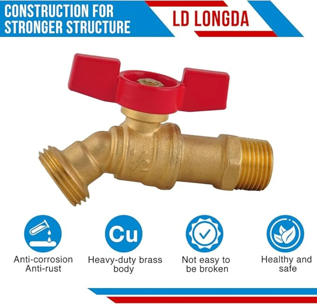 Brass Ball Valve for Water Tank Rain Barrel with Bulkhead Fitting 1/2in Female 3/4in Male Thread Quarter Turn Spigot Oasis Select