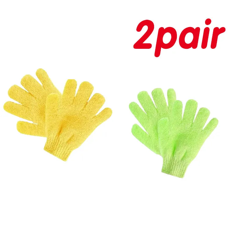 1/2pair Five Fingers Bath Gloves Household Shower Scrub Body Wash Children Home Supply Elastic Wipe Back Bathing Cleaning Gloves Oasis Select 2pairs yellow-green
