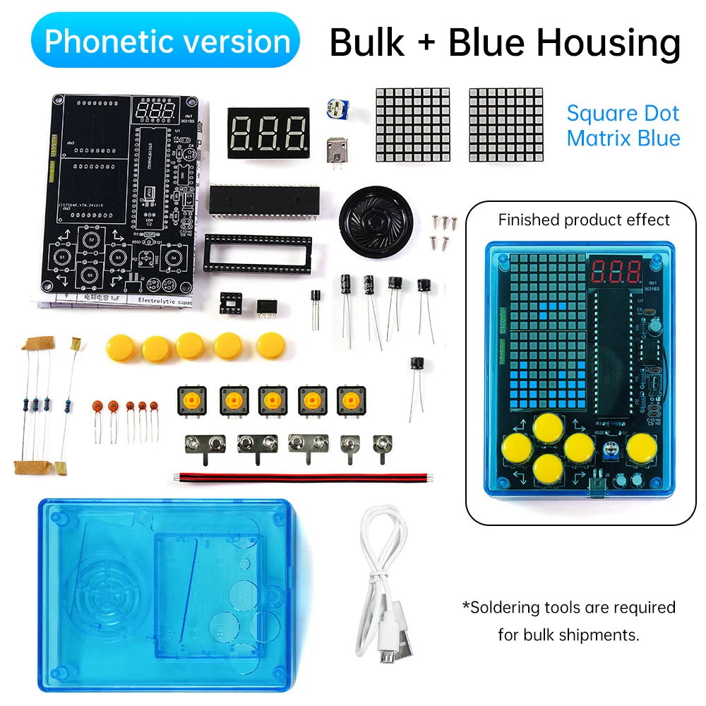Upgraded DIY Game Kit Retro Classic Electronic Soldering Welding Tranning Set with Purple Blue Acrylic Case Mini Game Console Oasis Select Blue light 1