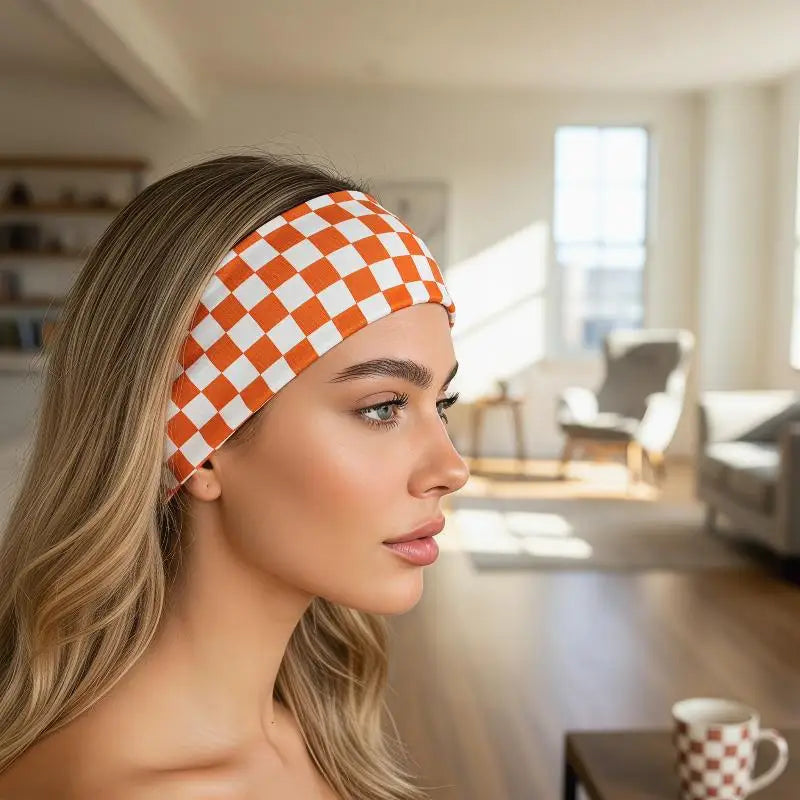 1PC Checkerboard Elastic Headbands For Women Fashionable Sports Sweat-Absorbent Hairbands For Yoga Fitness & Daily Makeup Use Oasis Select