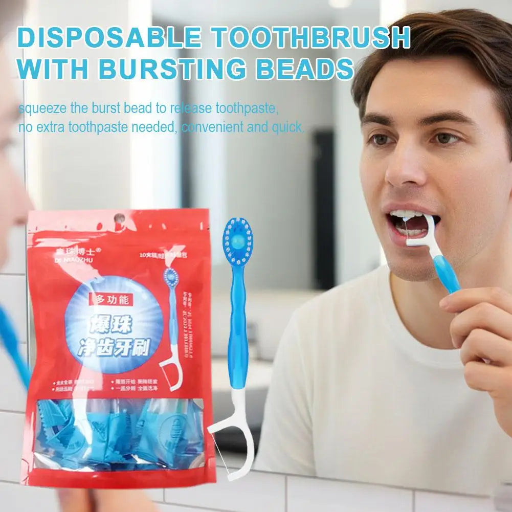 10-Pack Disposable Travel Toothbrush with Built-In Mint Toothpaste Disposable Toothbrush Oasis Select