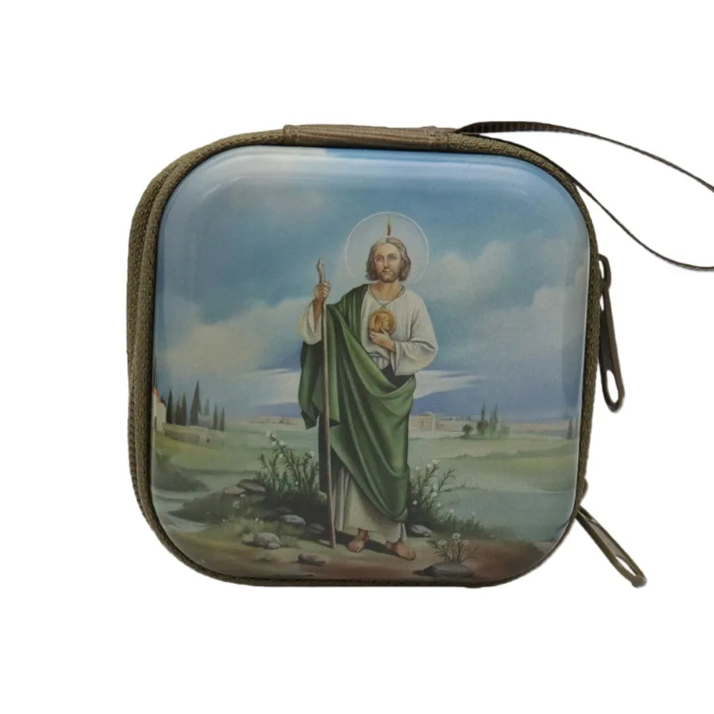 Virgin Mary Prayer Rosary Storage Bag Iron Artwork 7x7cm Religious Articles Cartoon Zippered Religious Jewelry Box Oasis Select H