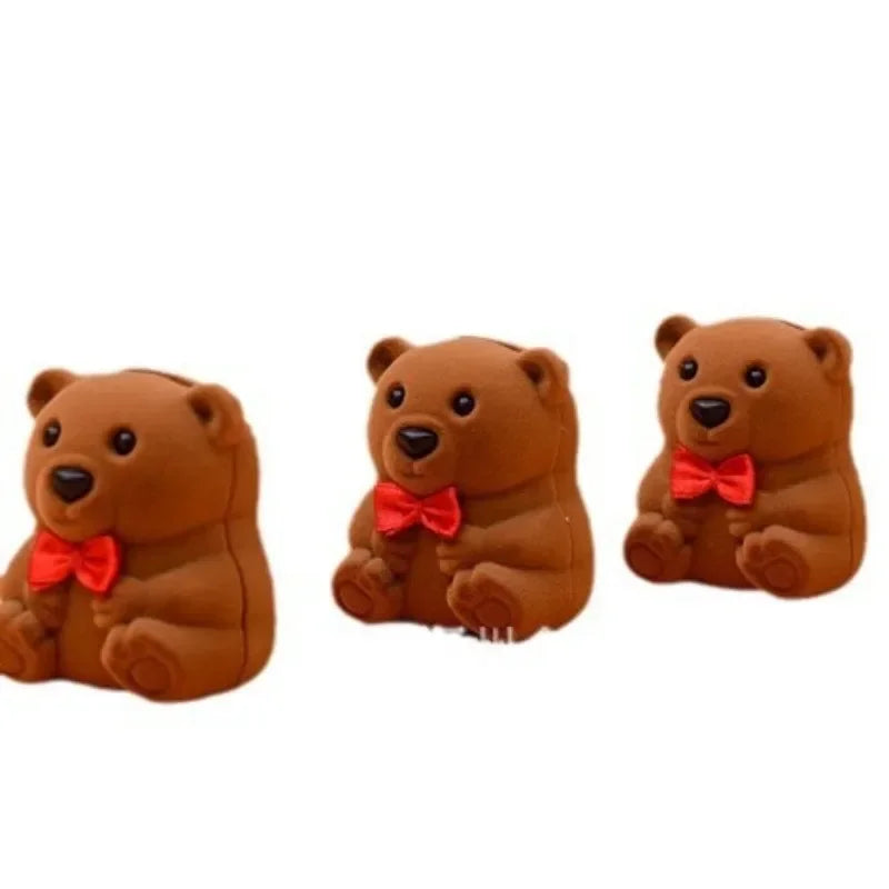 Cartoon Plush Bear Ring Pendant Earring Jewelry Box Cute Plastic Activity Core Removable Wedding Mother Day Party Supply Oasis Select