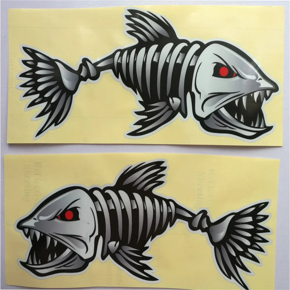 2 Pieces/set Scary Fish Skeleton Kayak Sticker Canoe Dinghy Marine Boat Car Truck Waterproof Stylish Sticker Oasis Select