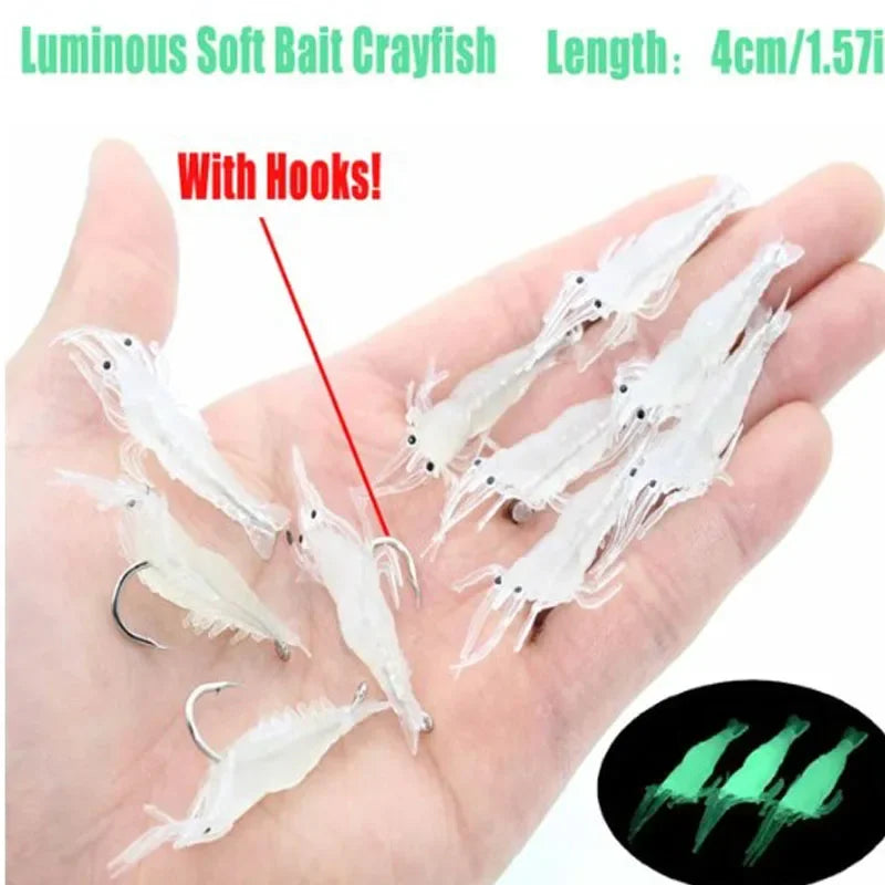 Luminous Shrimp Silicone Artificial Bait Simulation Soft Prawn With Hooks Carp Wobbler For Fishing Tackle Lure Carp Oasis Select 20 white with hooks