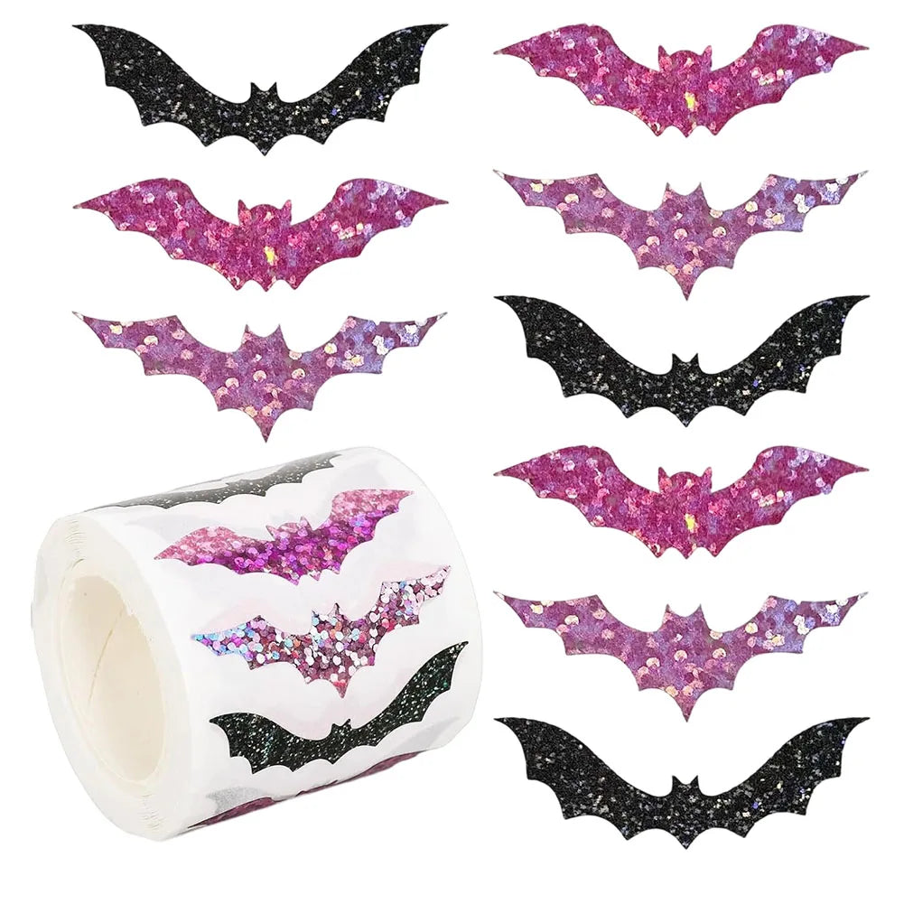 500pcs Halloween Bat Stickers Roll – Glitter Waterproof Decals Halloween Sticker Roll Oasis Select Pinkish