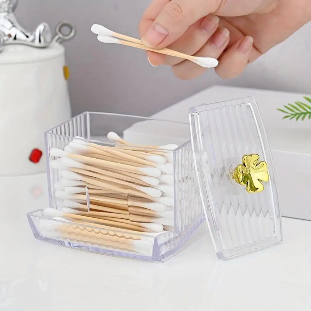 1pc Dispenser For Swab, Clear Plastic Apothecary Jar, Bathroom Canister Storage Box, Vanity Makeup Organizer With Lids Oasis Select