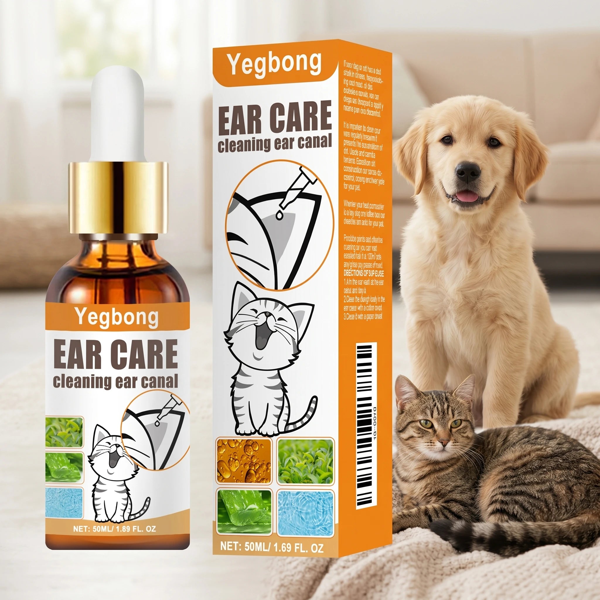 Ear Cleaner Drops Set Wax & Odor Remover Relieve Itching Clean Dirt Reduces Wax Buildup Ear Canal Cleaning Solution for Dogs Cat Oasis Select