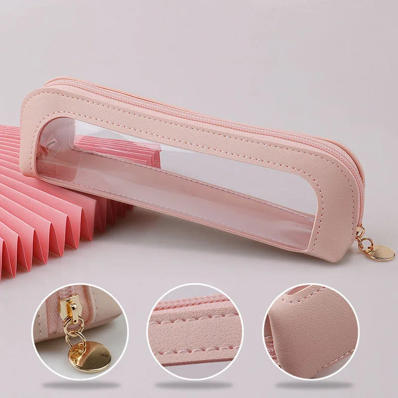 Transparent PVC Makeup Brush Storage Bag Portable Simplistic Large Capacity Eyebrow Pencil Eyeshadow Brush Bag with Window Oasis Select A