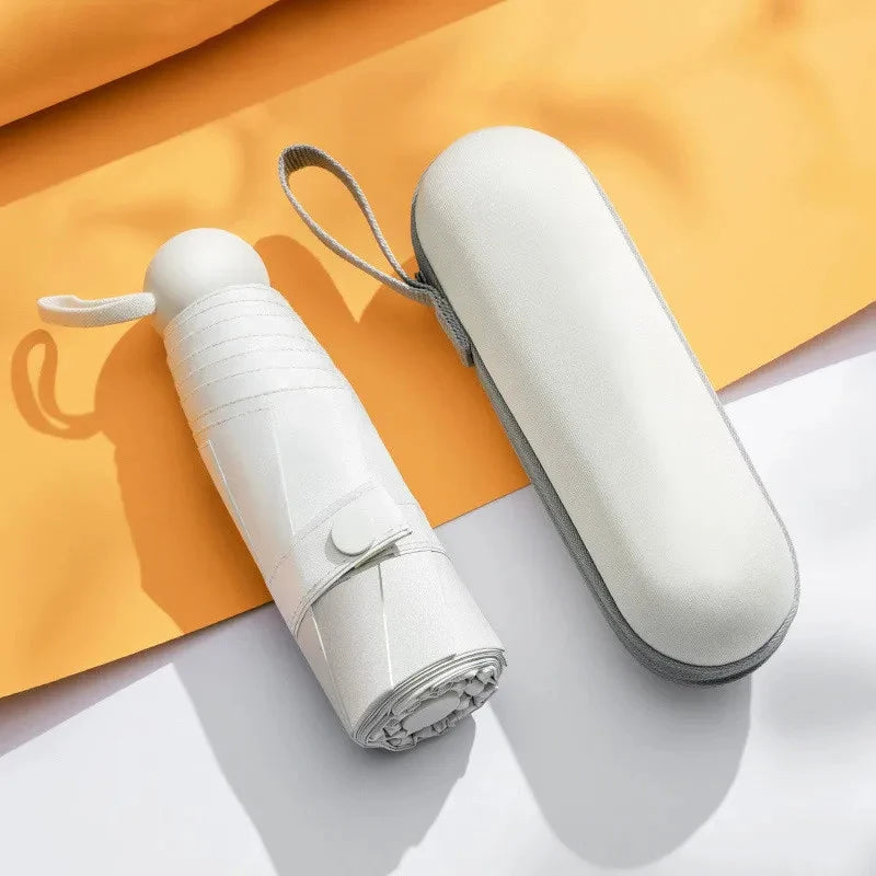 Five-fold Mini Umbrella Compact Ultralight Capsule Style UV Protection Umbrella for Women Outdoor Use Oasis Select iron 8K White