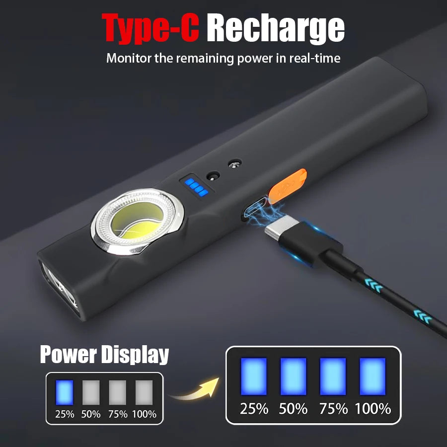 Multi Functional LED Sensor Flashlight with Pen Clip Rechargeable Magnetic Work Light Outdoor Torch Lamp for Camping Hiking Home Oasis Select