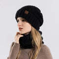 1pc Thickened Winter Hat and Scarf Set, Ear Protection Beanie & Shawl for Men Women, Unisex Couple Cold Weather Gear,Christmas Oasis Select black
