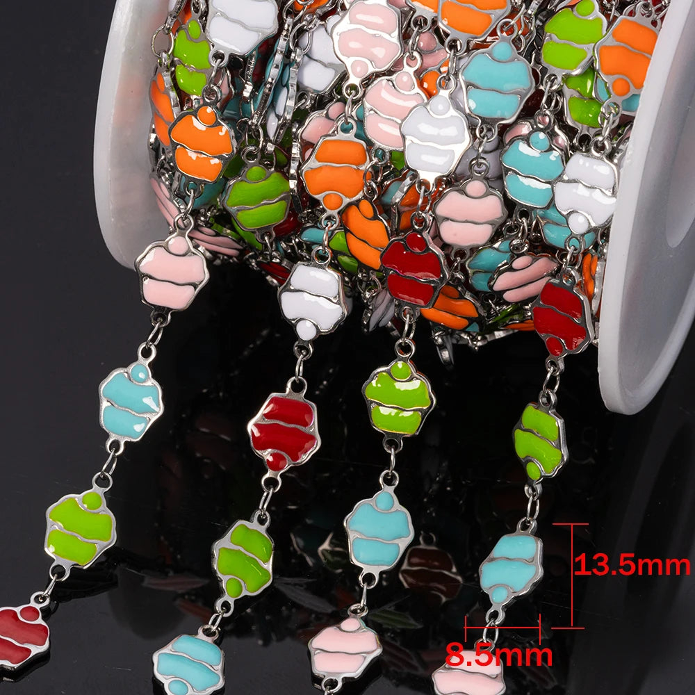 1m Stainless Steels Ocean Animal Oil Drip Chain Enamel Link for Women DIY Crafting Bracelet Jewelry Making Supplies Findings Oasis Select Steel Cake