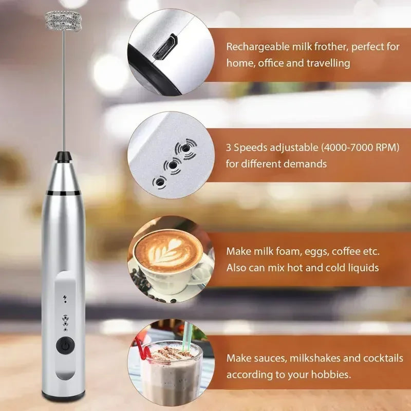 USB Electrical Milk Frothers Electric Handheld Blender with Mini Coffee Maker Whisk Mixer for Coffee Cappuccino Cream Foamer Oasis Select