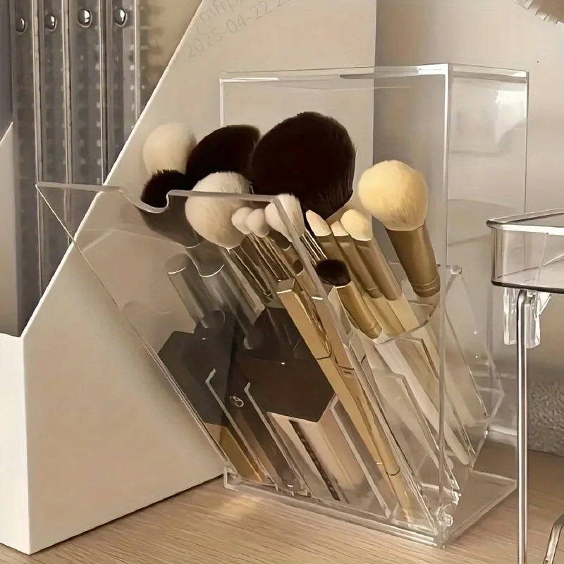 Clear Acrylic Makeup Brush Organizer Holder With Lid Cosmetic Storage Box For Vanity Tabletop Desk Display Produce Clothes Oasis Select