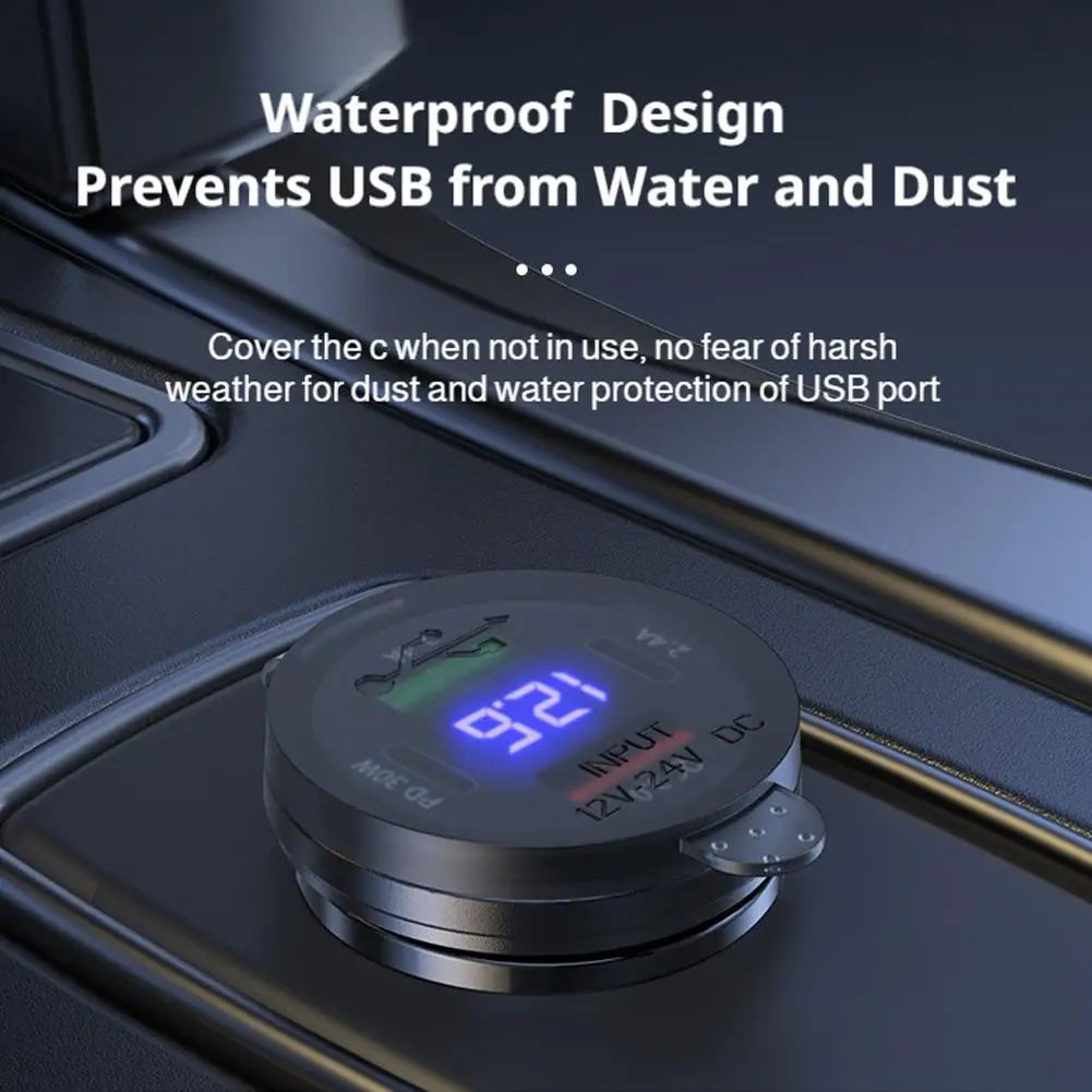 4-Port USB Car Charger 30W PD QC3.0 Fast Charging LED Display Vehicle USB Charger Oasis Select