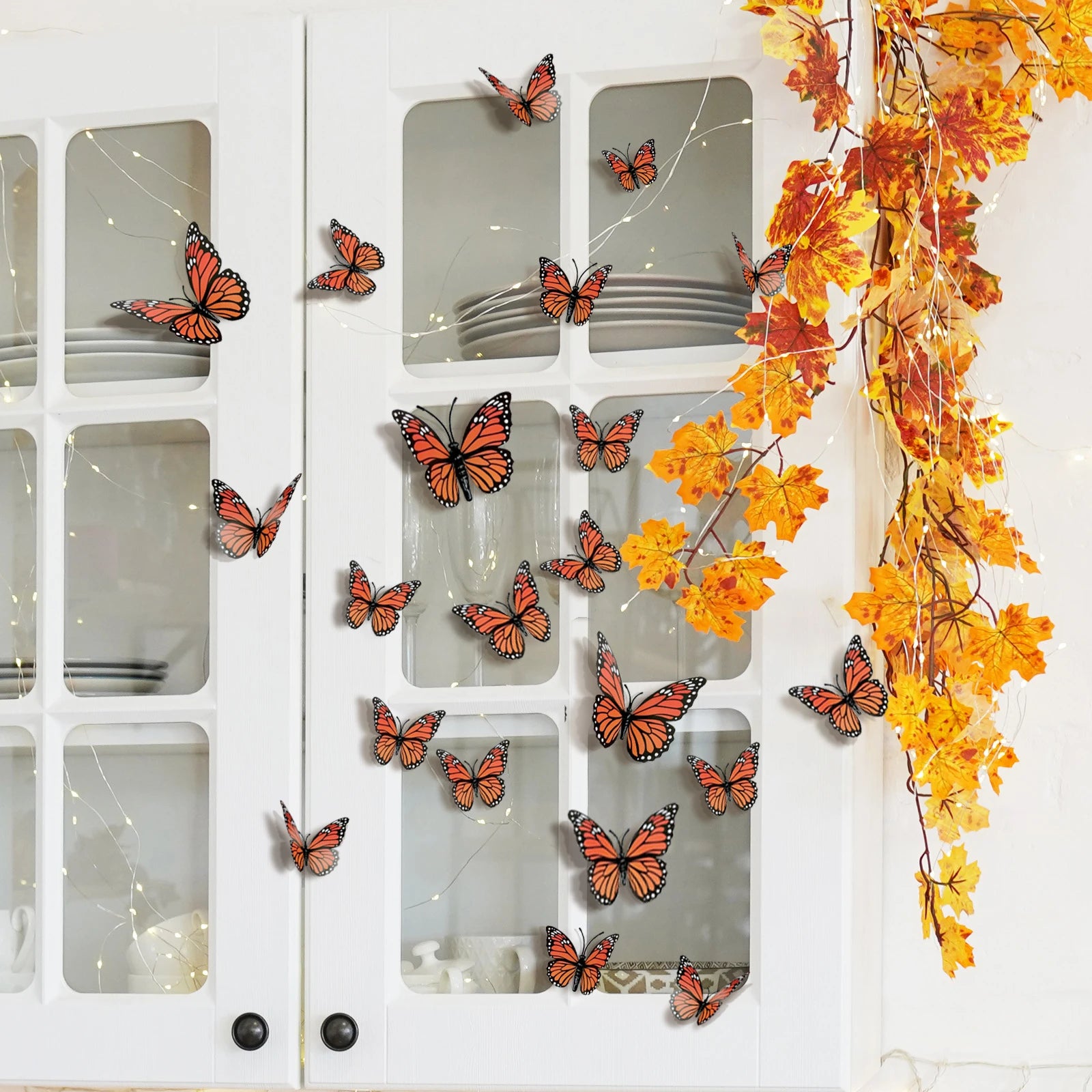 12-Pack 3D Butterfly Wall Stickers – Orange & Black Decals 3D Wall Stickers Oasis Select