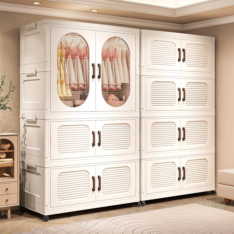 60cm Double-Door Foldable Wardrobe with Wheels - Large Capacity Magnetic Closure Storage for Clothes/Quilts, Bedroom/Living Room Oasis Select