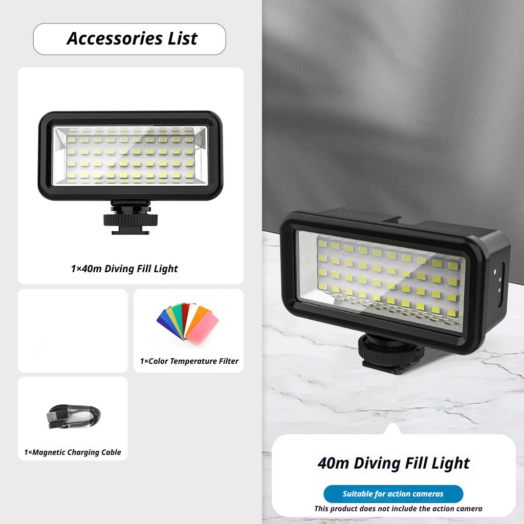 40M Waterproof Underwater LED Fill Light for GoPro & DJI