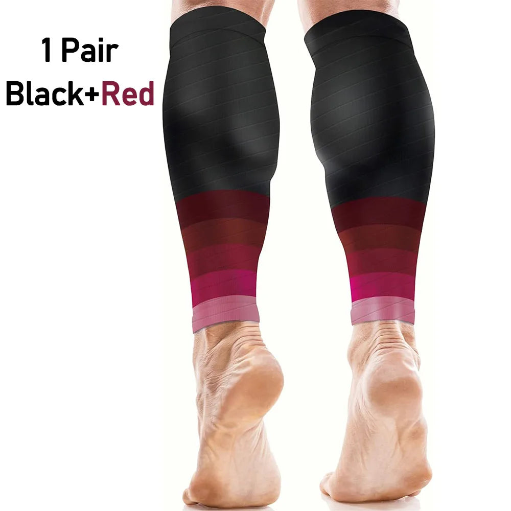 1Pair Calf Support Compression Sleeves for Women Men Running 20-30mmHg Footless Leg Socks Outdoor Sports Marathon Oasis Select Red