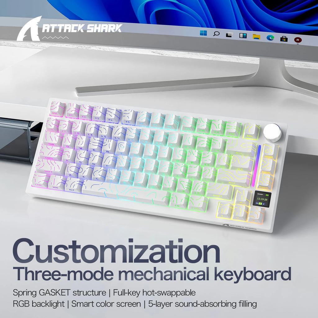 ATTACK SHARK X820Ultra Wireless Mechanical Keyboard Smart Color Screen& Knob,Tri-Mode, Gasket Mount, Hot-Swappable&RGB Oasis Select
