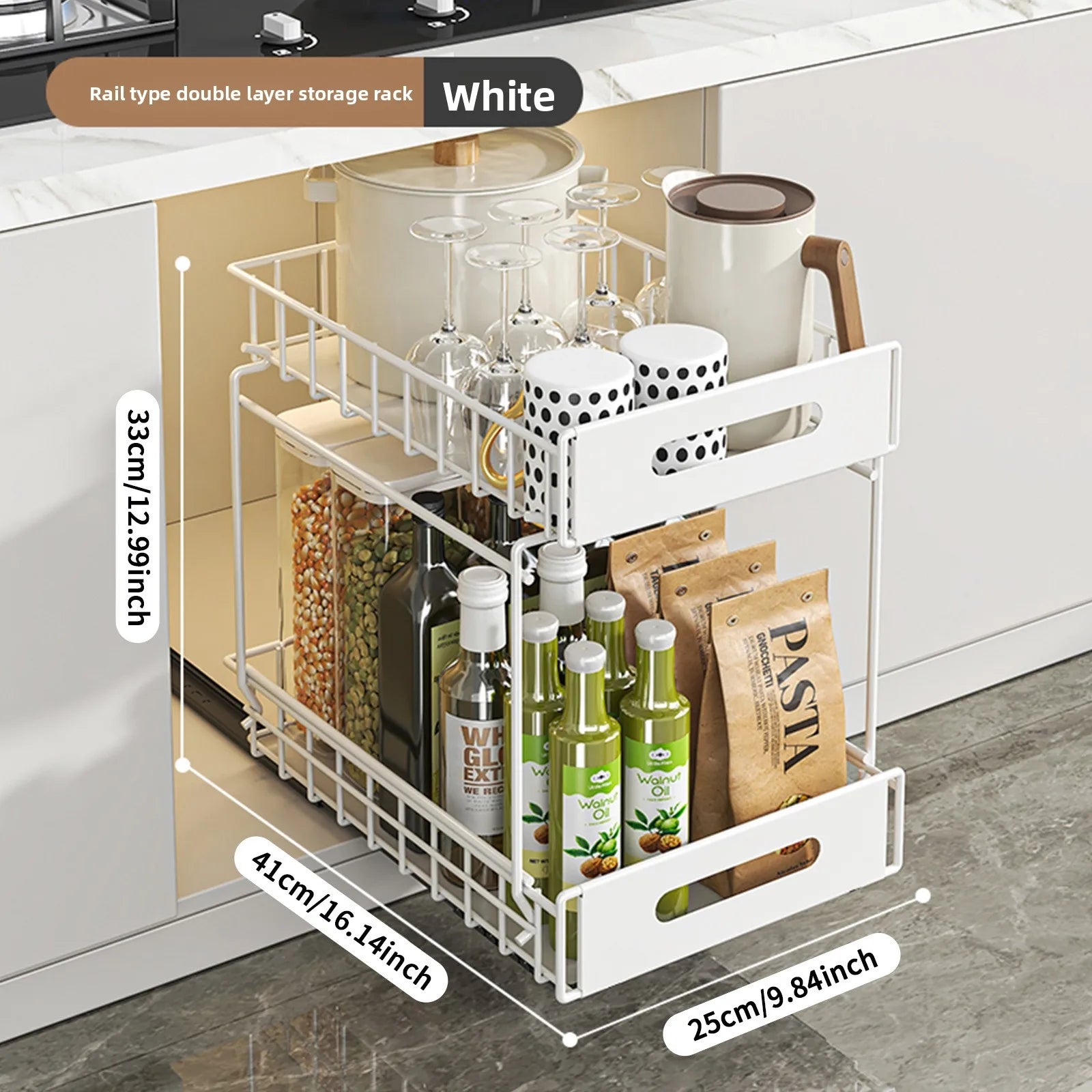 Kitchen Shelf Cabinet Pull Basket Layered Rack Seasoning Storage Sink Storage Super Deep Pull-out Shelf Oasis Select S White 1 Pack