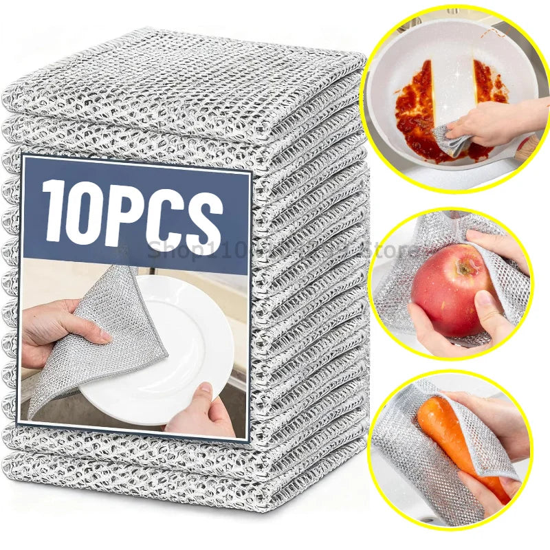 Steel Wire Cleaning Cloths SingleDouble Layer Metal Silver Wire Dishwashing Towels Kitchen Pot Pan Dish Non Stick Oil Rags Cloth Oasis Select