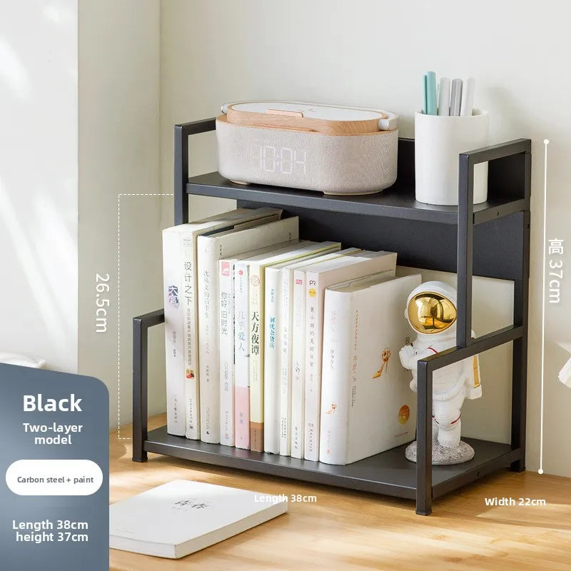 Bookshelf Simple desk shelf Children's combination book Desktop storage Student dormitory small bookcase Simple and modern Oasis Select Black 2-38