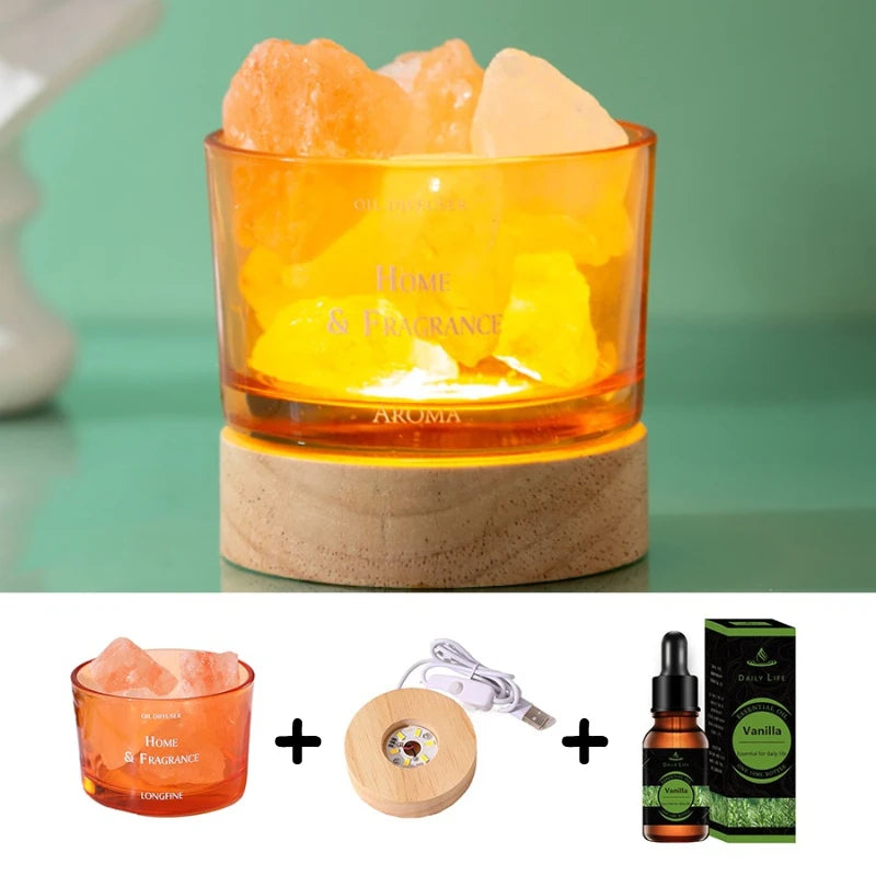 USB Essential Oil Diffuser with Natural Crystal Rocks, LED Passive Diffuser with Healing Crystals, Fragrant Incense Decor Lamp Oasis Select vanilla 10ml