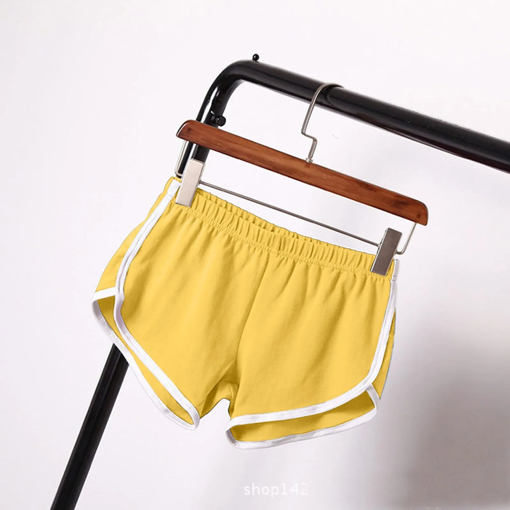 Sports Shorts Women Summer New Candy Color Anti Emptied Skinny Shorts Casual Lady Elastic Waist Beach Correndo Short Pants Oasis Select Yellow XL