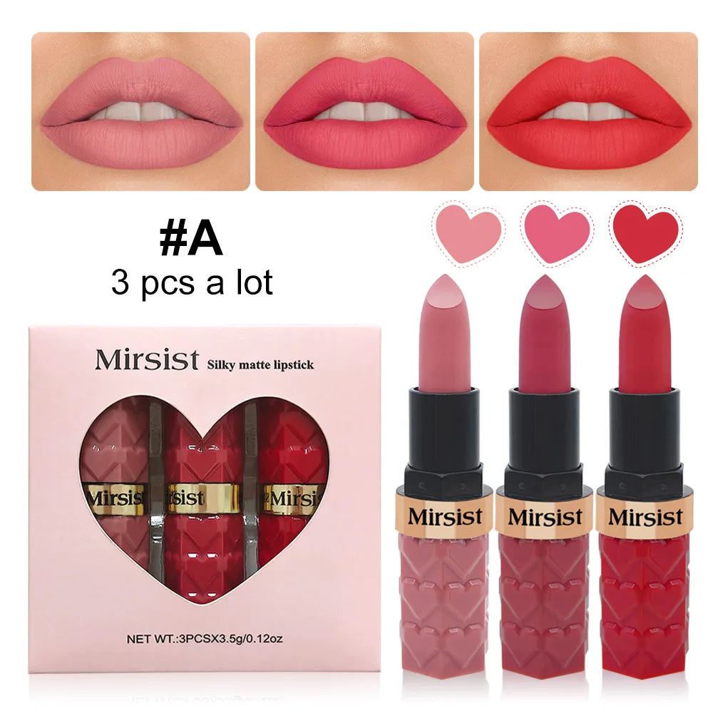Mirsist 3-Piece Matte Velvet Lipstick Set – Waterproof & Long-Lasting