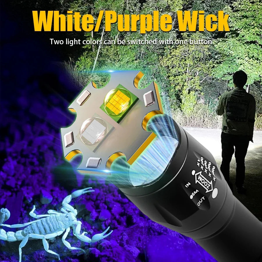 2-in-1 UV & White LED Zoomable Flashlight | 395nm Torch