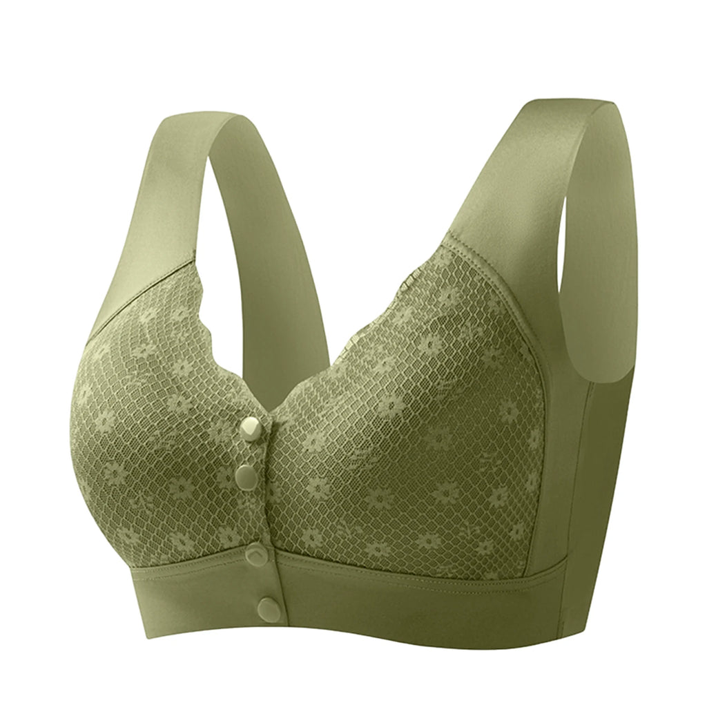 Mom's Lace Bra Wireless Front Closure Women's Underwear Brand Flagship Store Gathered No Steel Ring Comfortable Home Clothes Oasis Select Army Green 42