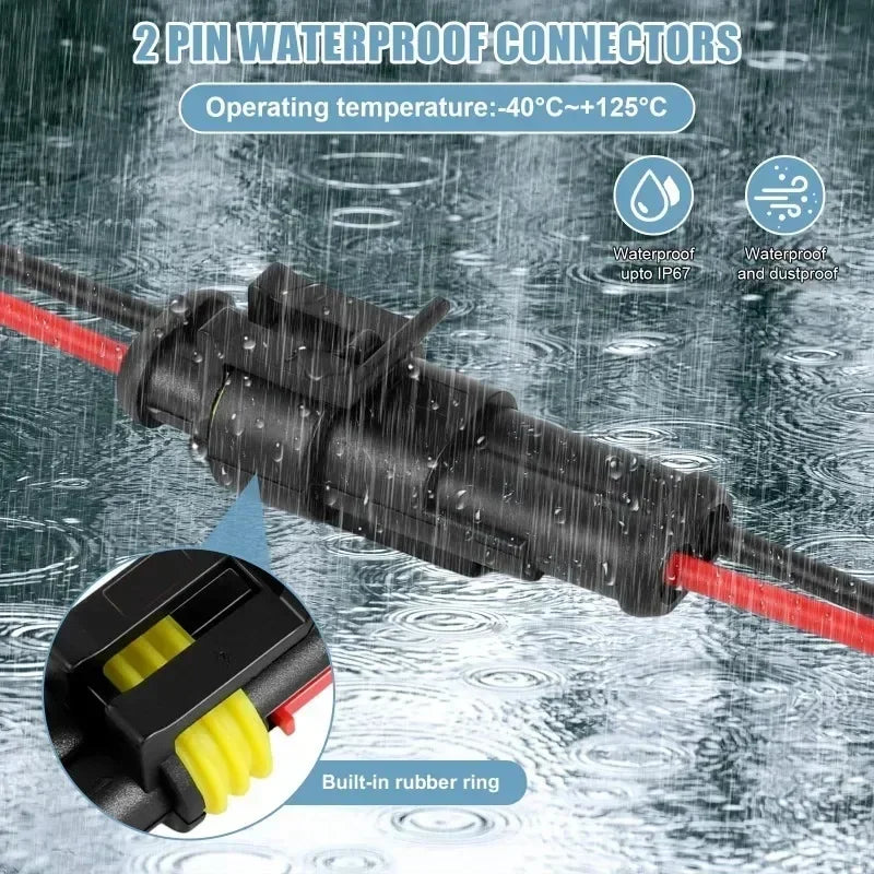 Waterproof 2 Pin Wire Connectors - 20 AWG Automotive Connector Kit for Car, Truck, Motorcycle, and Marine Boat Oasis Select