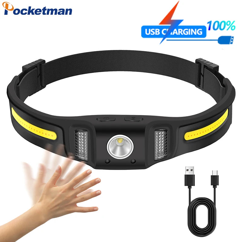 POCKETMAN Motion Sensor LED+COB Headlamp USB Rechargeable IPX4