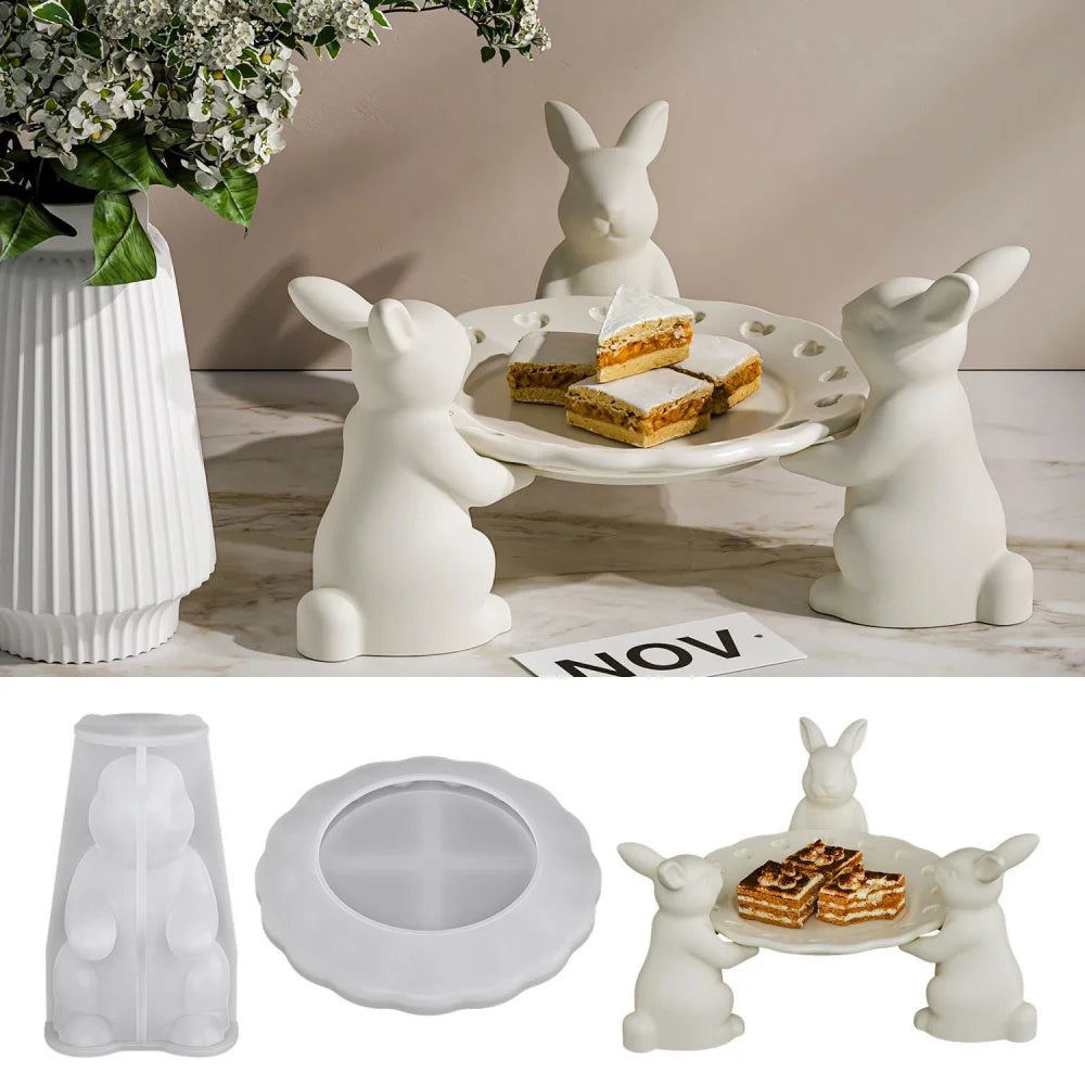 3D Cute Candy Plates Easter Bunny Mold Silicone Rabbit Tray mold for Thanksgiving Holidays Party Offices Home Room Desk Desktop Oasis Select