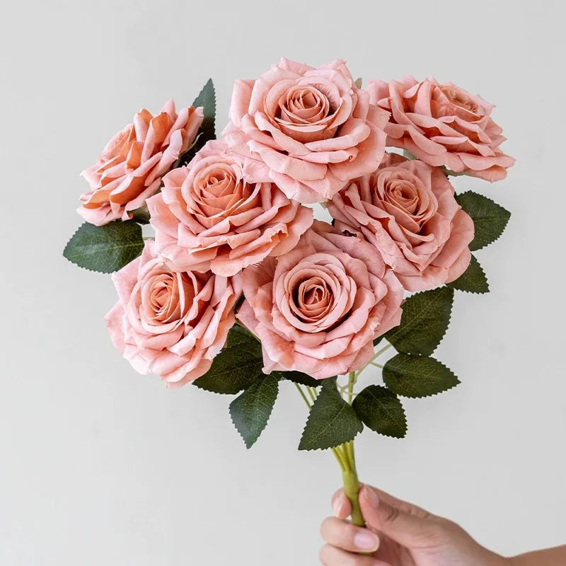 7 Head Artificial Diamond Rose Artificial Flowers Wedding Living Room Decoration Road Guide Rose Bouquet Artificial Flowers Oasis Select Cappuccino
