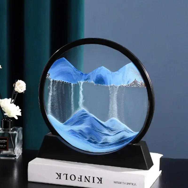 Round Glass Deep Sea Sand Art Picture Dynamic Flowing Sandscape Ornament Creative Quicksand Painting Desktop Decor Craft Oasis Select
