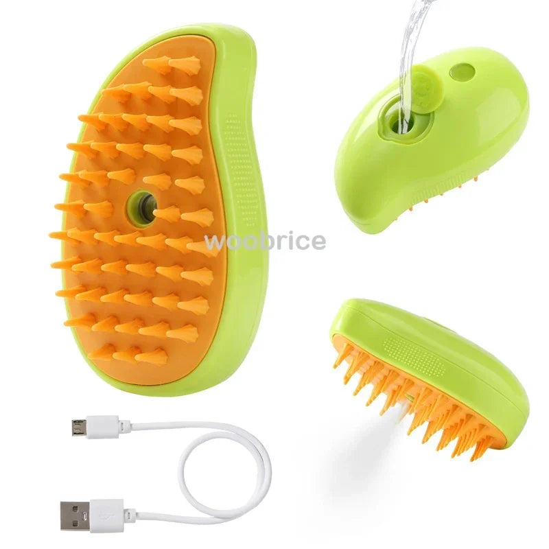 3-in-1 Dog Hair Cat Hair Brush Electric Pet Cleaning Brush Steam Spray Brush Massage Hair Removal Comb Anti Flying Brushes Oasis Select green