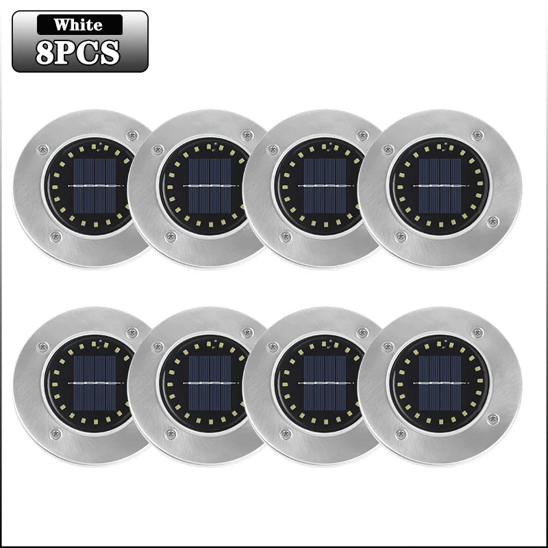 Solar LED Ground Lights 20 LED Outdoor Disk in-Ground Garden Light Set Waterproof Bright Landscape Lighting for Yard Patio Oasis Select White-8PCS