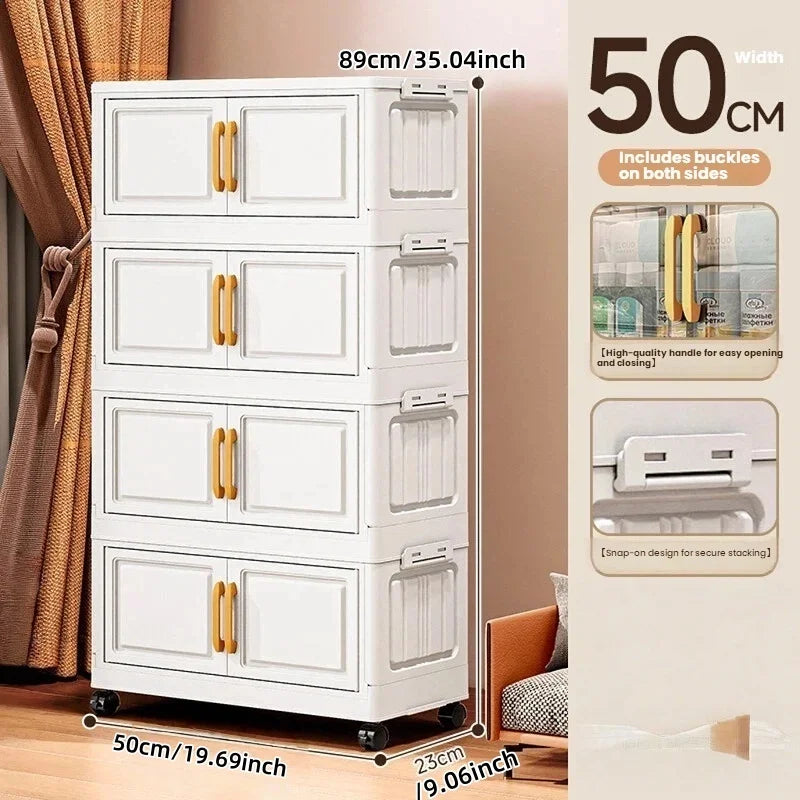 Double-door living room storage cabinet, folding floor-standing storage box, no installation required, simple storage cabinet Oasis Select 50cm-4 layers-white