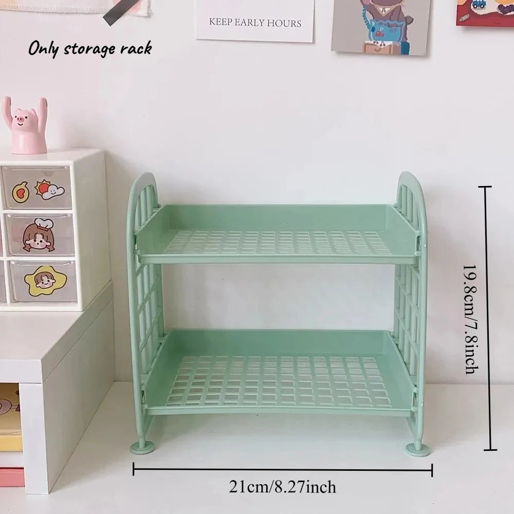 1pcs Cute Desktop Storage Rack Double-layer Removable Cosmetic Organizer Kawaii Stationery Shelf for Dorm Bedroom Desk Decor Oasis Select Green