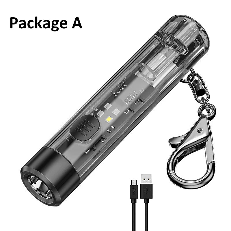 Mini Keychain Light Super Bright USB Rechargeable Flashlight Portable Lightweight Emegency Torch for Camping Hiking Cycling Oasis Select Package A
