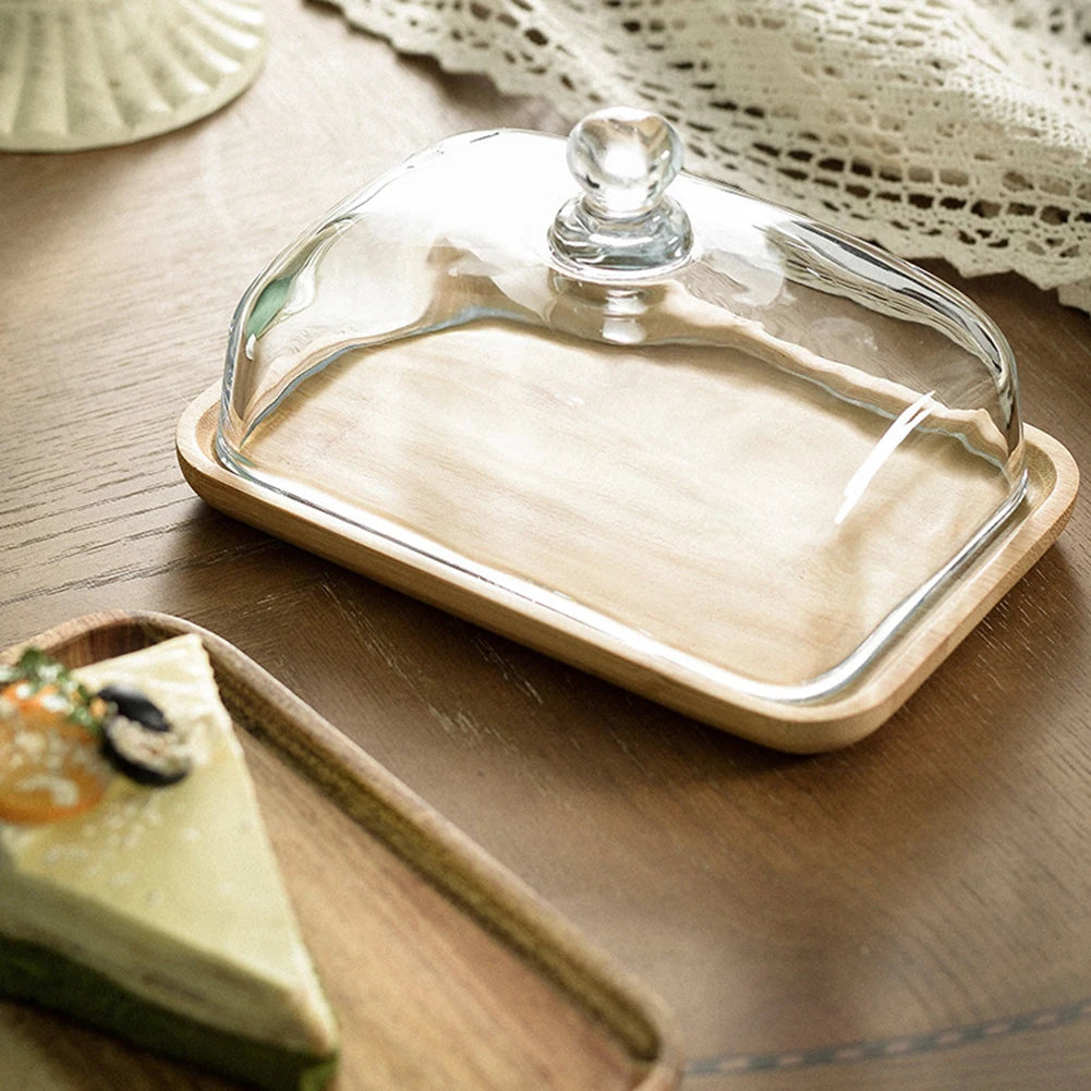 Bamboo Cake Stand with Transparent Lid | Large Dessert Tray