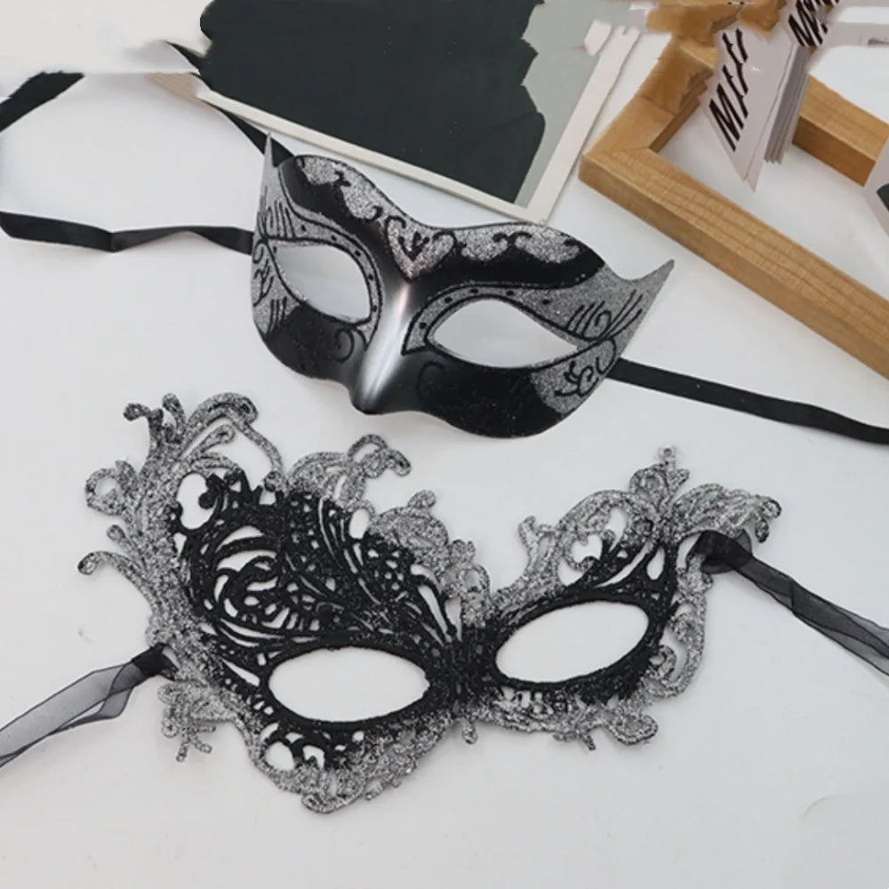 2PCS/set Couple Masks Lace Women Mask Men Painted Half Face Mask Eye Mask Set Party Masquerade Wedding Decoration Costume Prom Oasis Select
