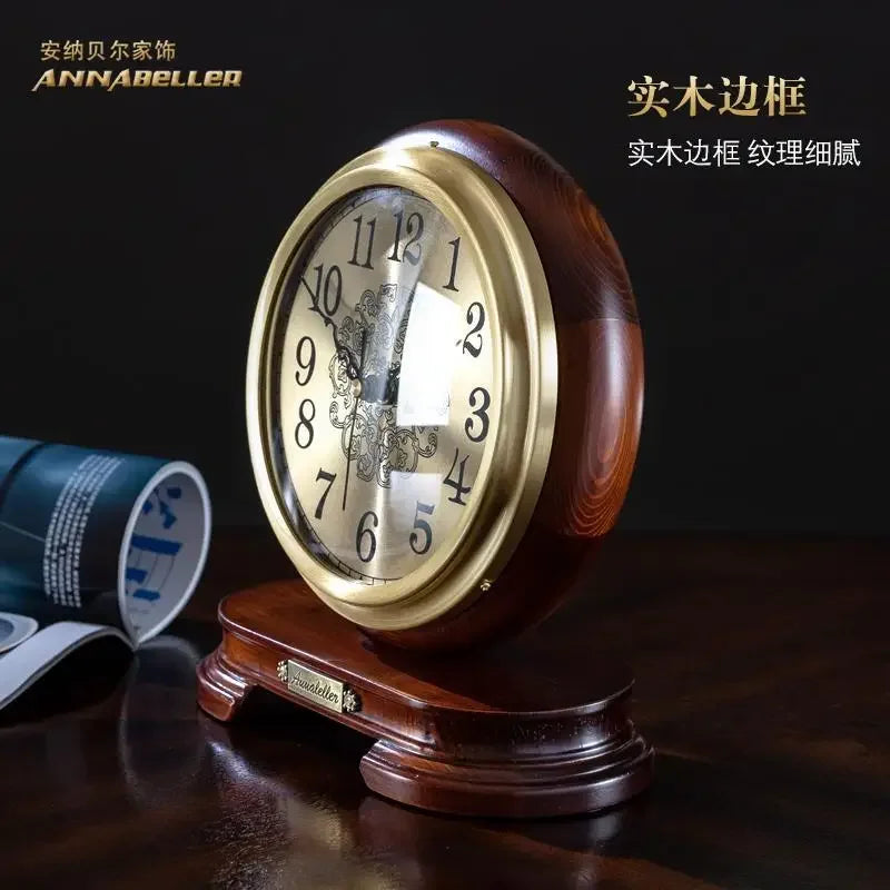 New European Solid Wood Clock Desk Table Decoration Home Living Room Antique Table Decoration Clock Oasis Select