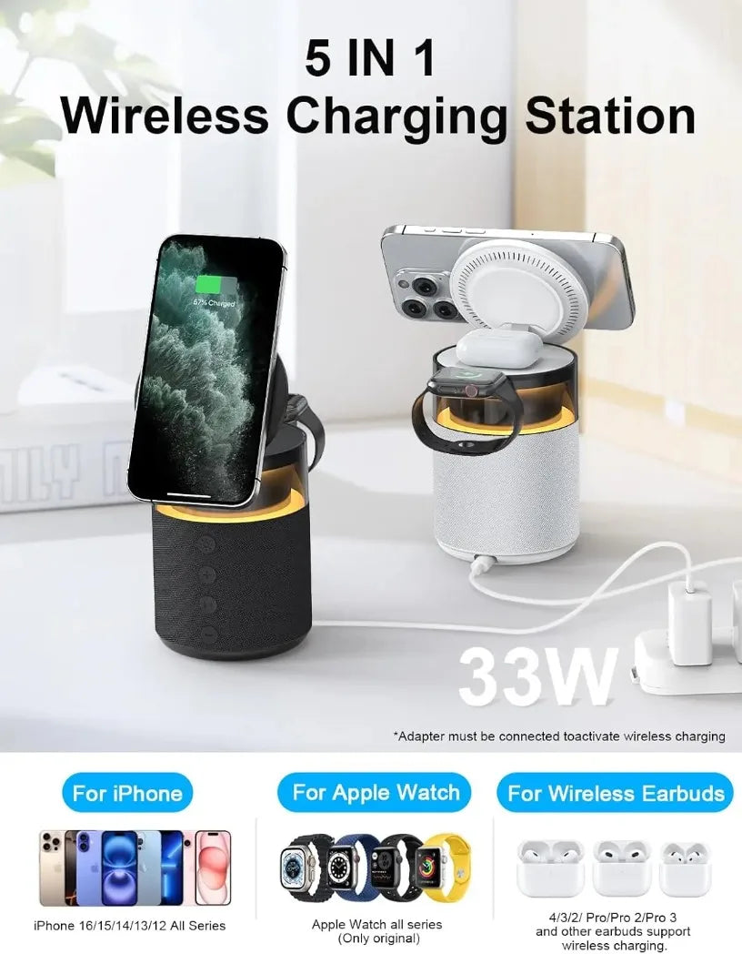 Multi-functional Night Light Speaker Magnetic Wireless Charger For Apple Watch&iPhone 17 16 15 14 13 12 Pro Max&AirPods 4/3 Pro Oasis Select