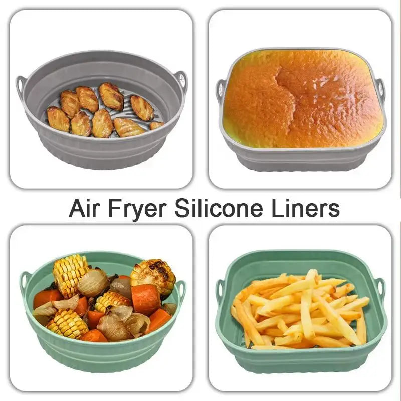 Foldable Air Fryer Silicone Liners Reusable Silicone Air Fryer Basket Food Safe Non Stick Air-Fryer Bakeware Kitchen Accessory Oasis Select