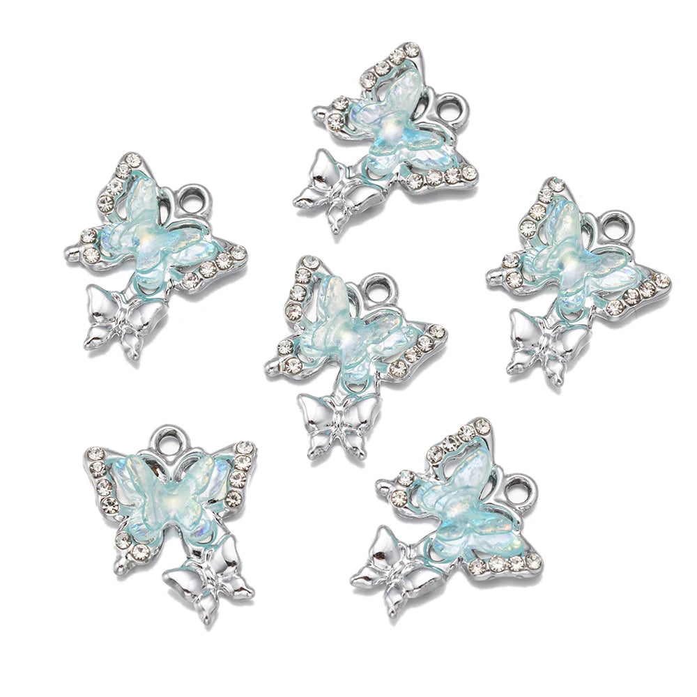 10pcs/Lot Animal Charms Butterfly Shape Pendant for DIY Earrings Bracelets Necklace Jewelry Making Accessories Findings Crafts Oasis Select Rhodium Green